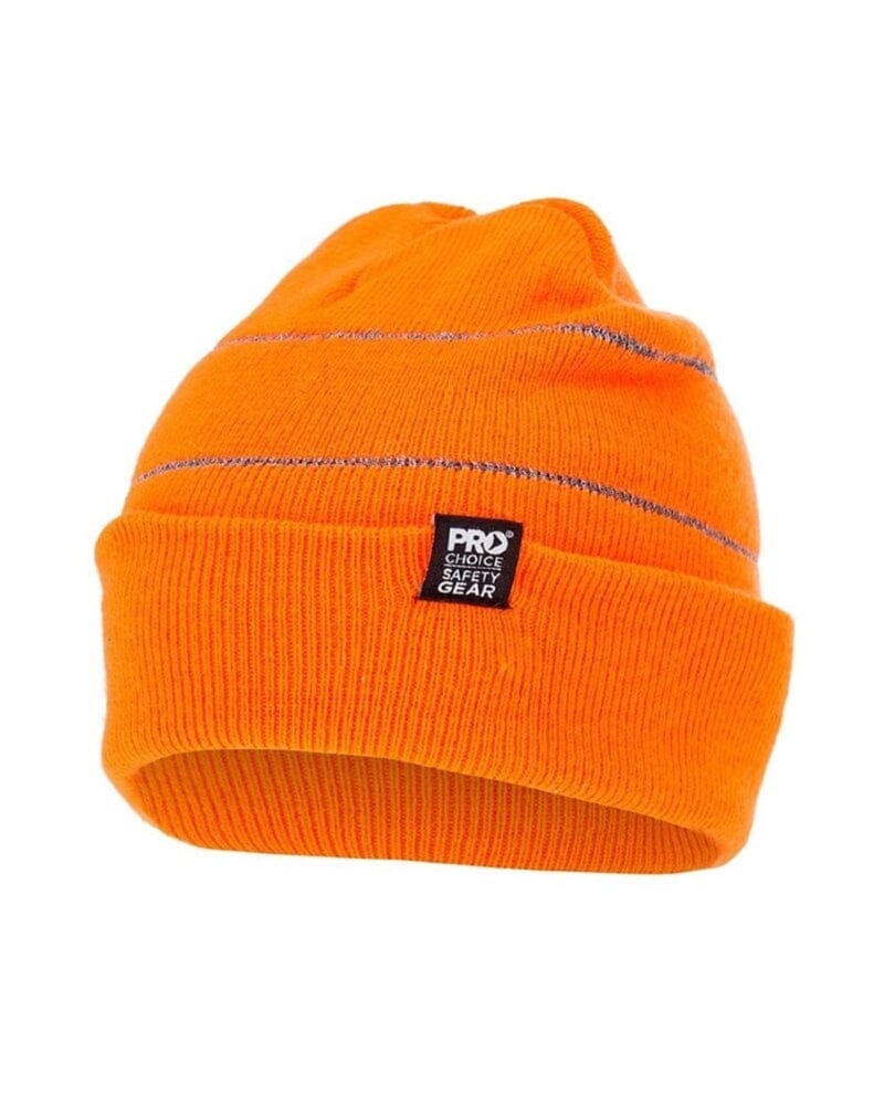 Beanie With Retro Reflective Stripes - Hi Vis Orange