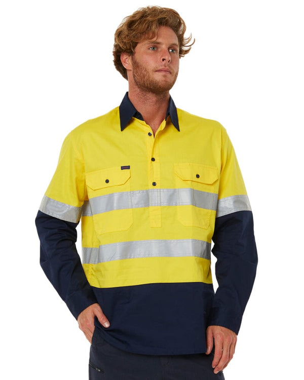 50mm Taped Vented Closed Front Lightweight LS Shirt - Yellow/Navy