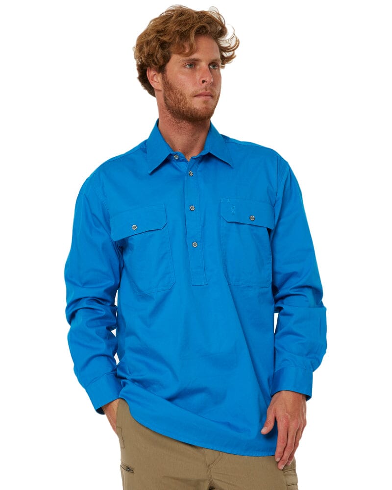 Closed Front Cotton Twill Shirt LS - Azure