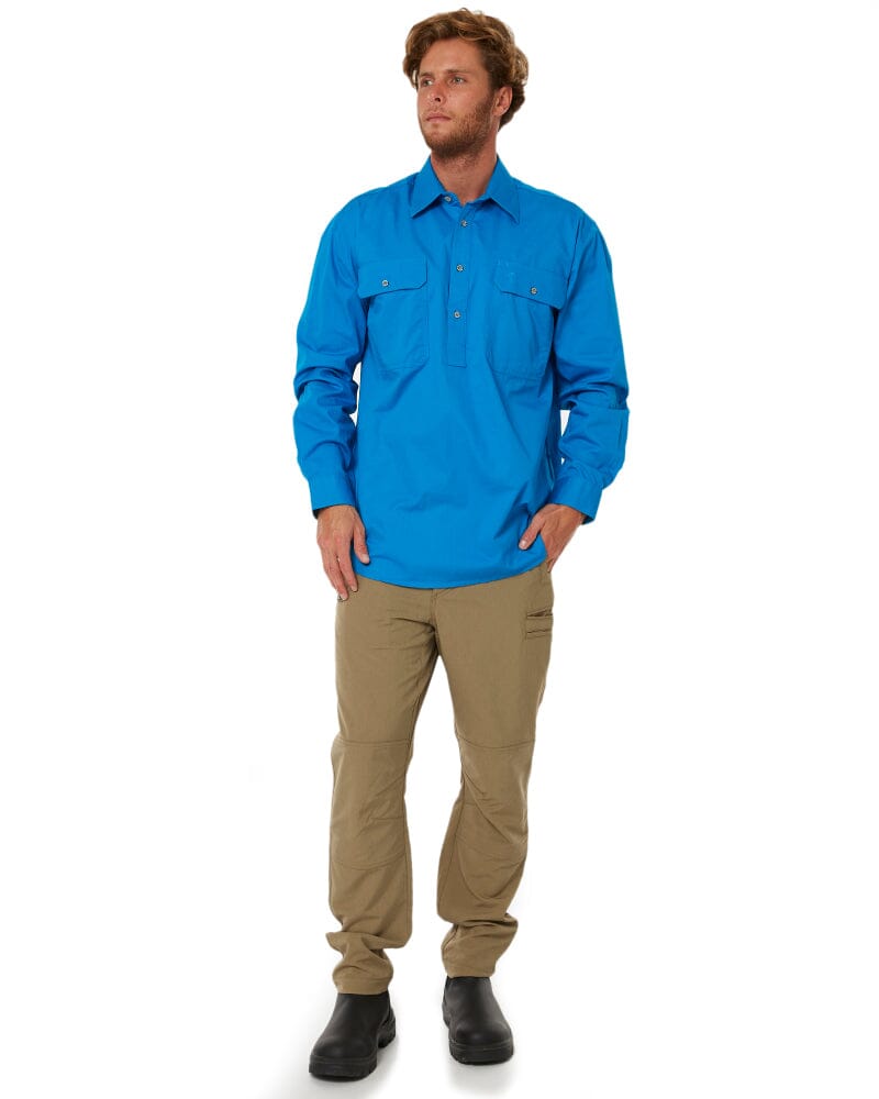 Closed Front Cotton Twill Shirt LS - Azure