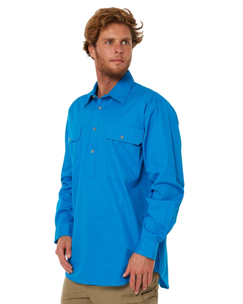 Closed Front Cotton Twill Shirt LS - Azure