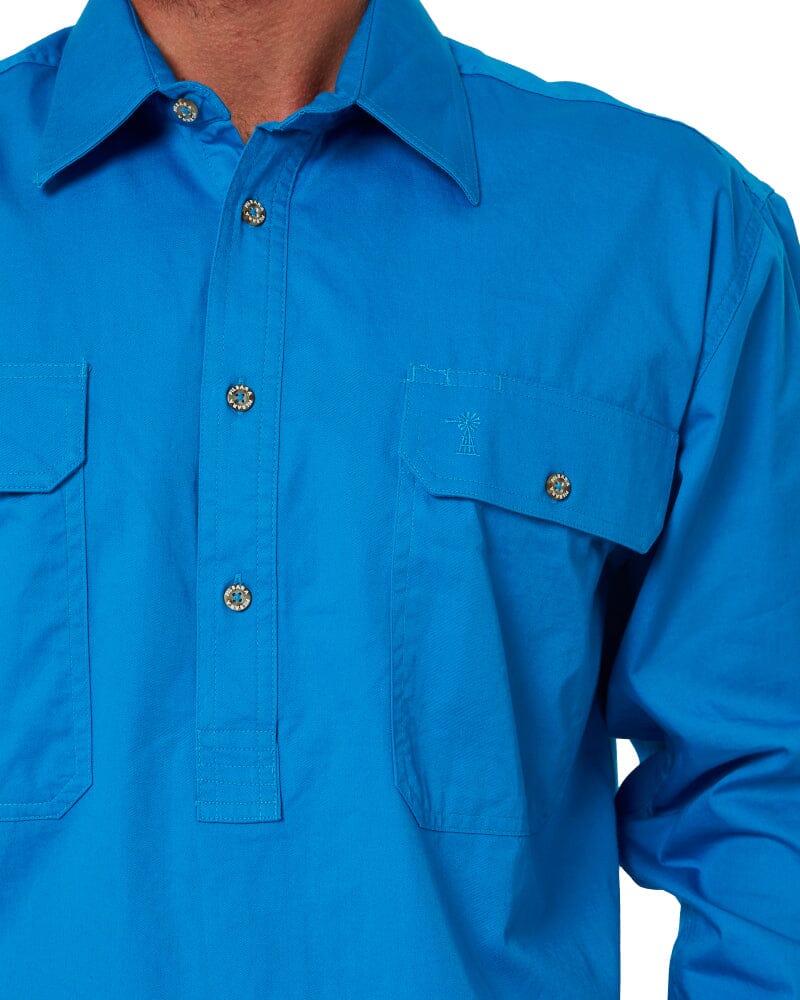 Closed Front Cotton Twill Shirt LS - Azure