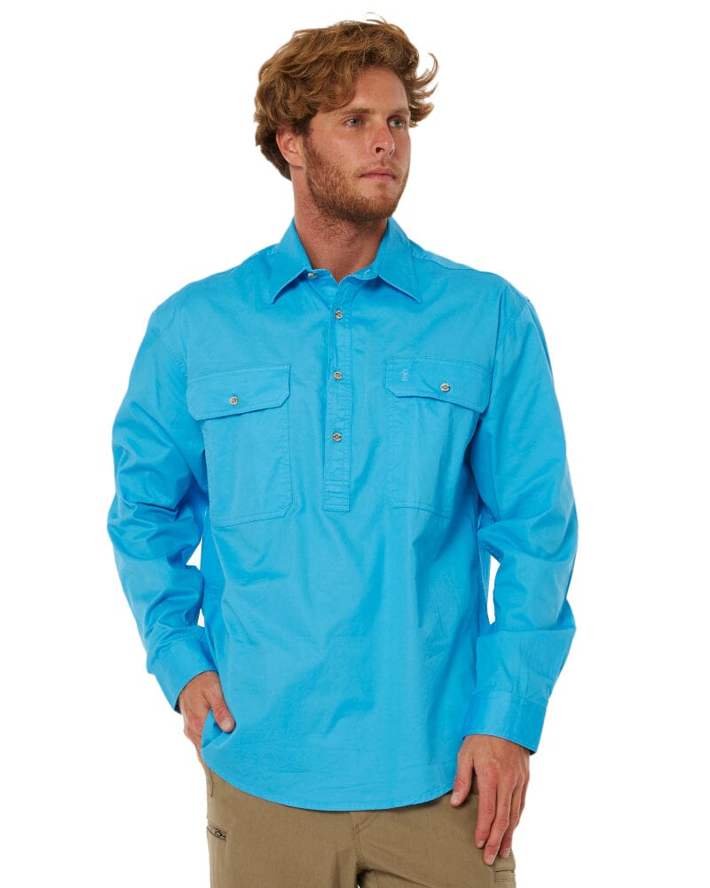 Closed Front Cotton Twill Shirt LS - Cornflower