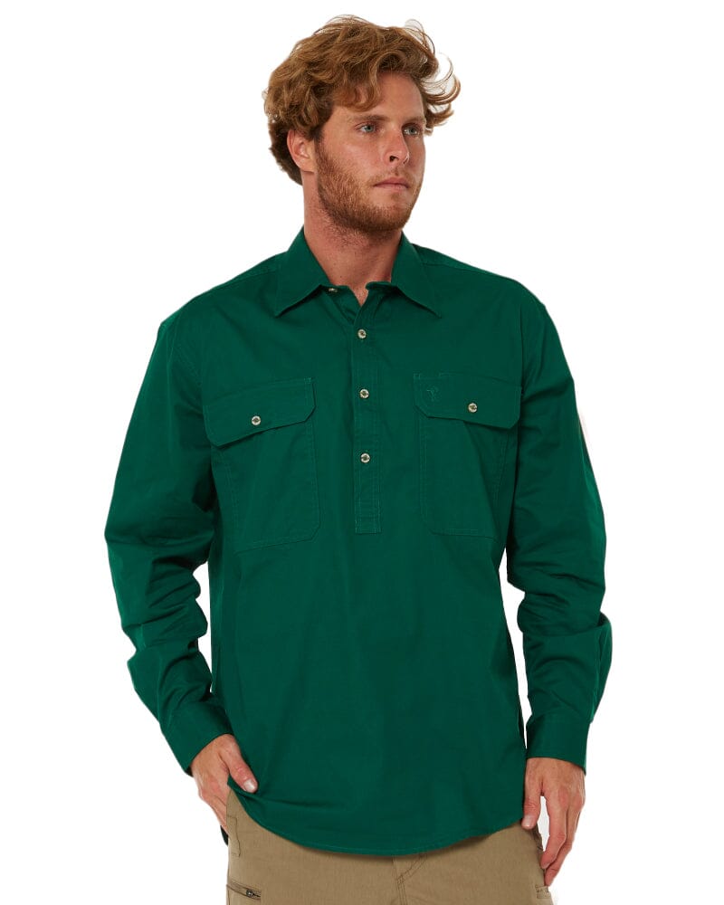 Closed Front Cotton Twill Shirt LS - Green