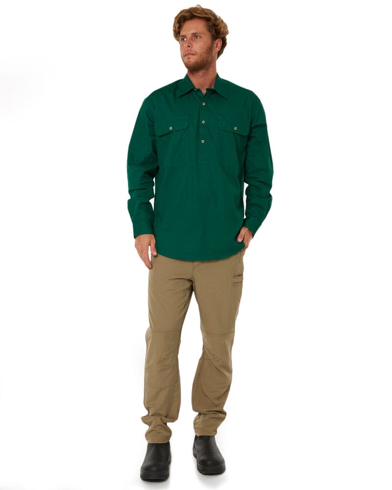 Closed Front Cotton Twill Shirt LS - Green