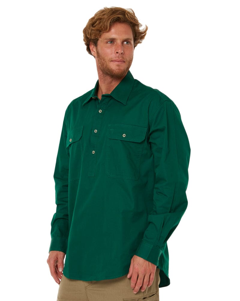 Closed Front Cotton Twill Shirt LS - Green