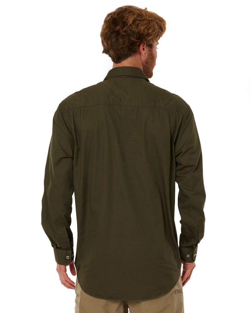 Closed Front Cotton Twill Shirt LS - Olive