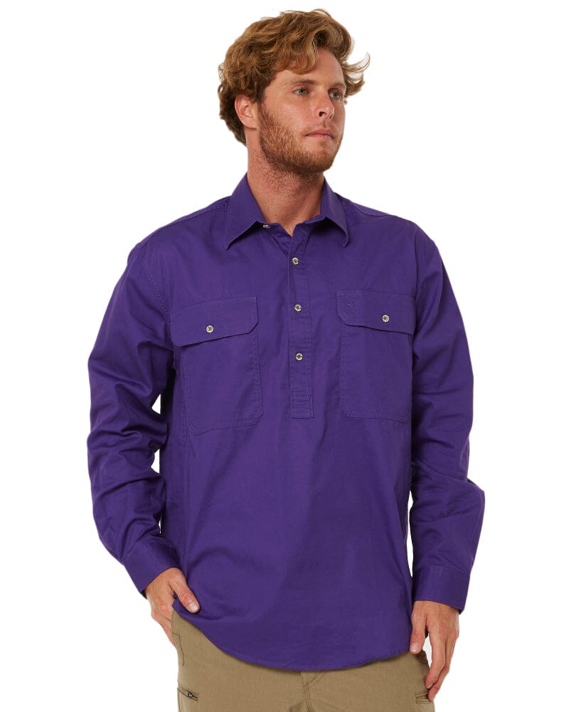 Closed Front Cotton Twill Shirt LS - Purple