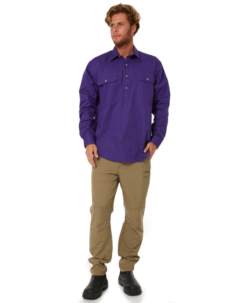 Closed Front Cotton Twill Shirt LS - Purple