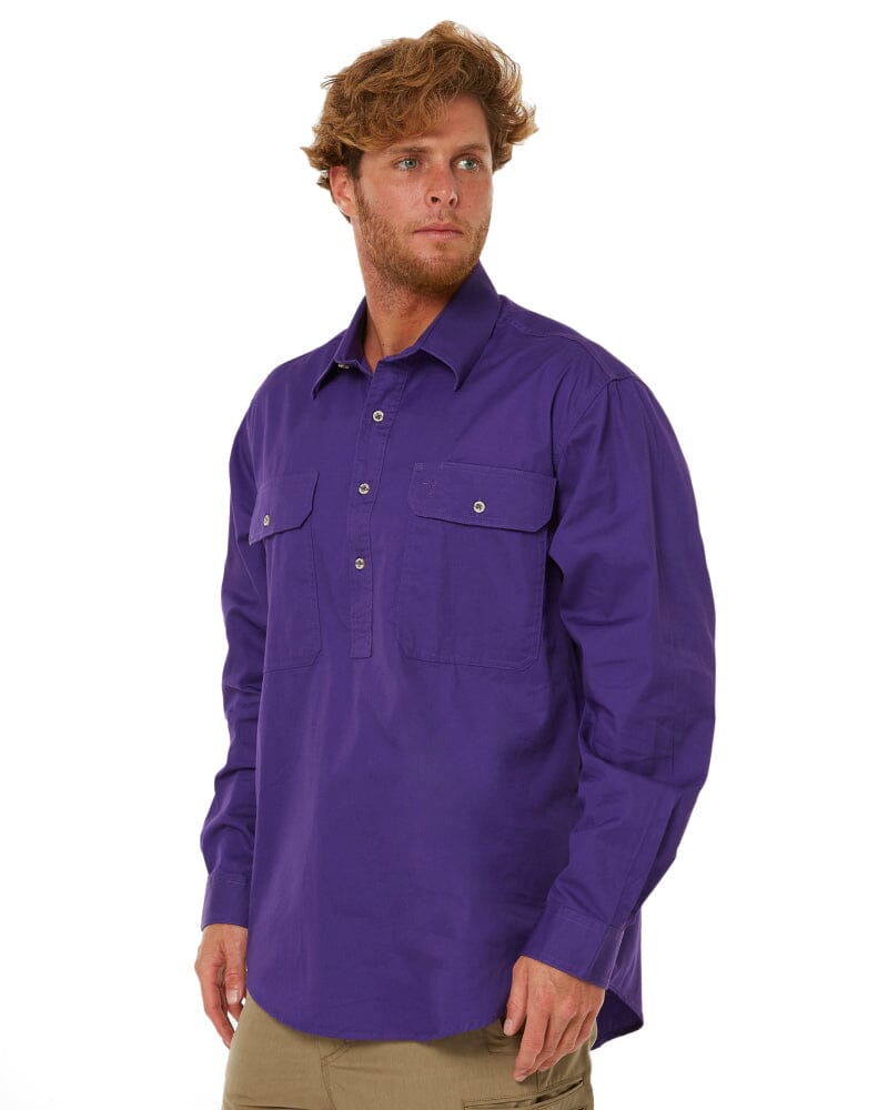 Closed Front Cotton Twill Shirt LS - Purple