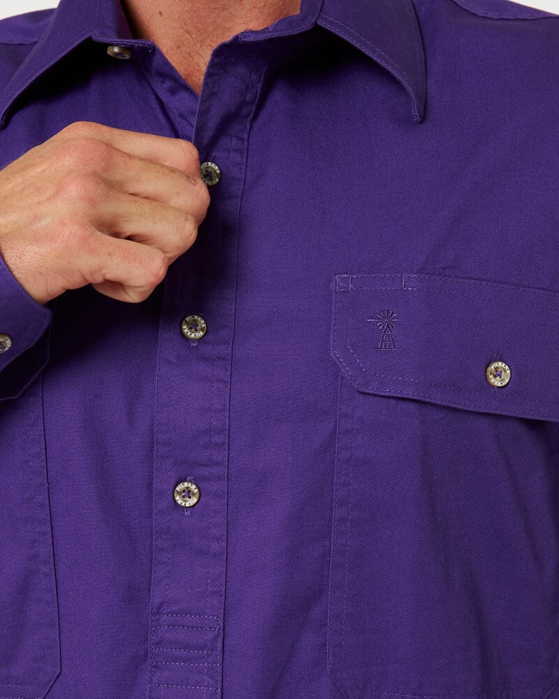 Closed Front Cotton Twill Shirt LS - Purple