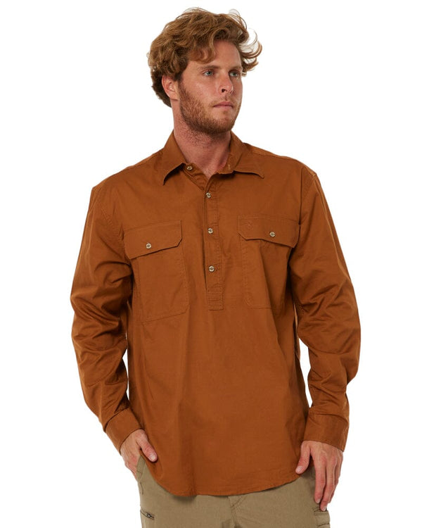 Closed Front Cotton Twill Shirt LS - Terracotta