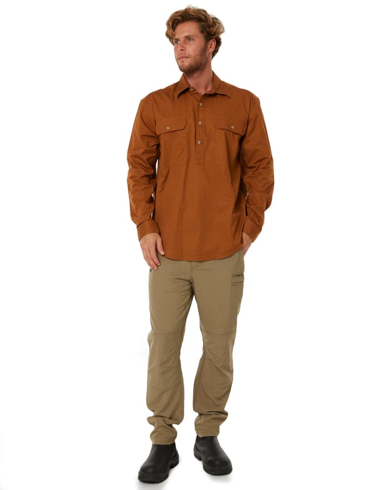 Closed Front Cotton Twill Shirt LS - Terracotta