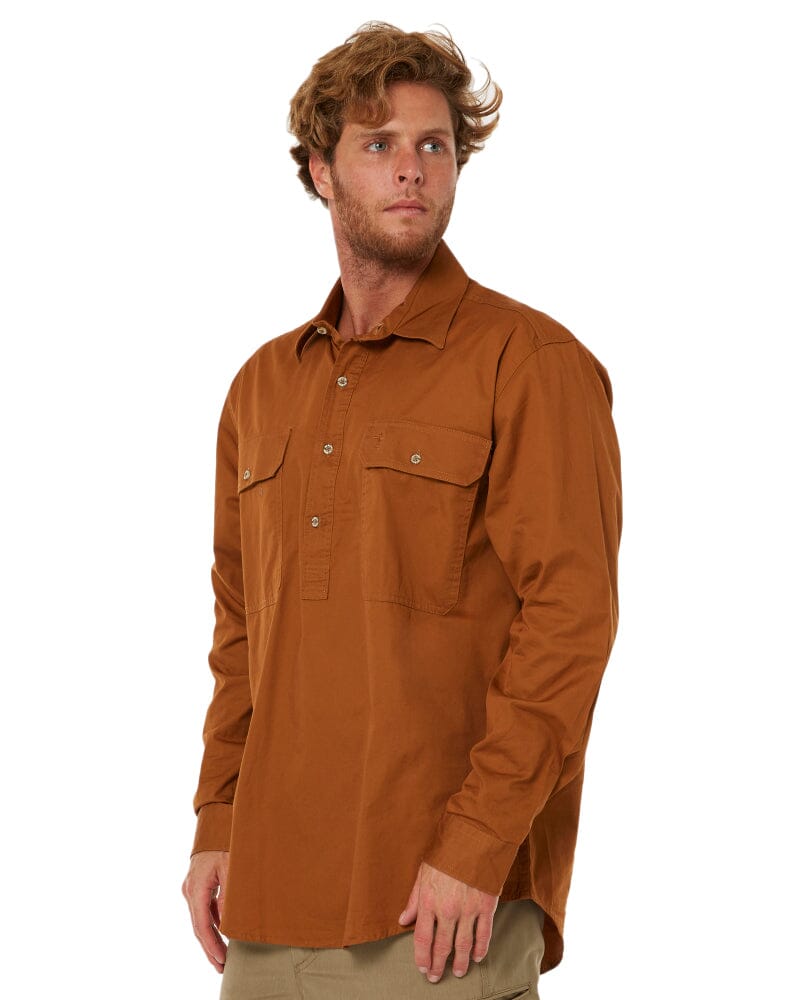 Closed Front Cotton Twill Shirt LS - Terracotta