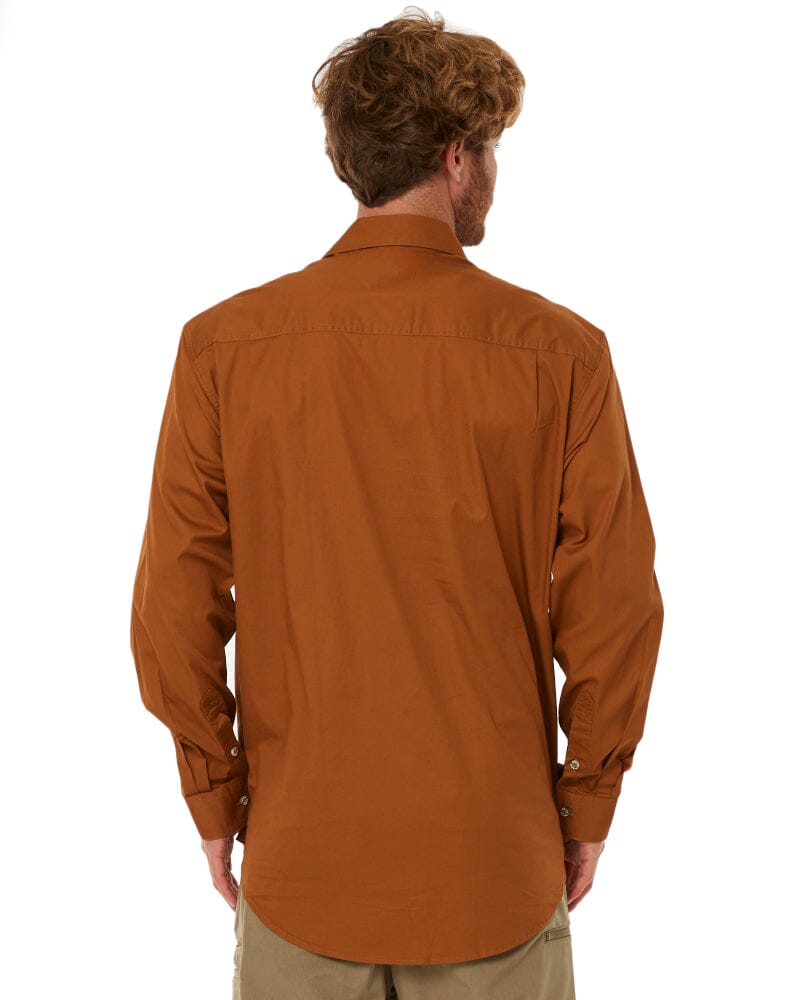 Closed Front Cotton Twill Shirt LS - Terracotta