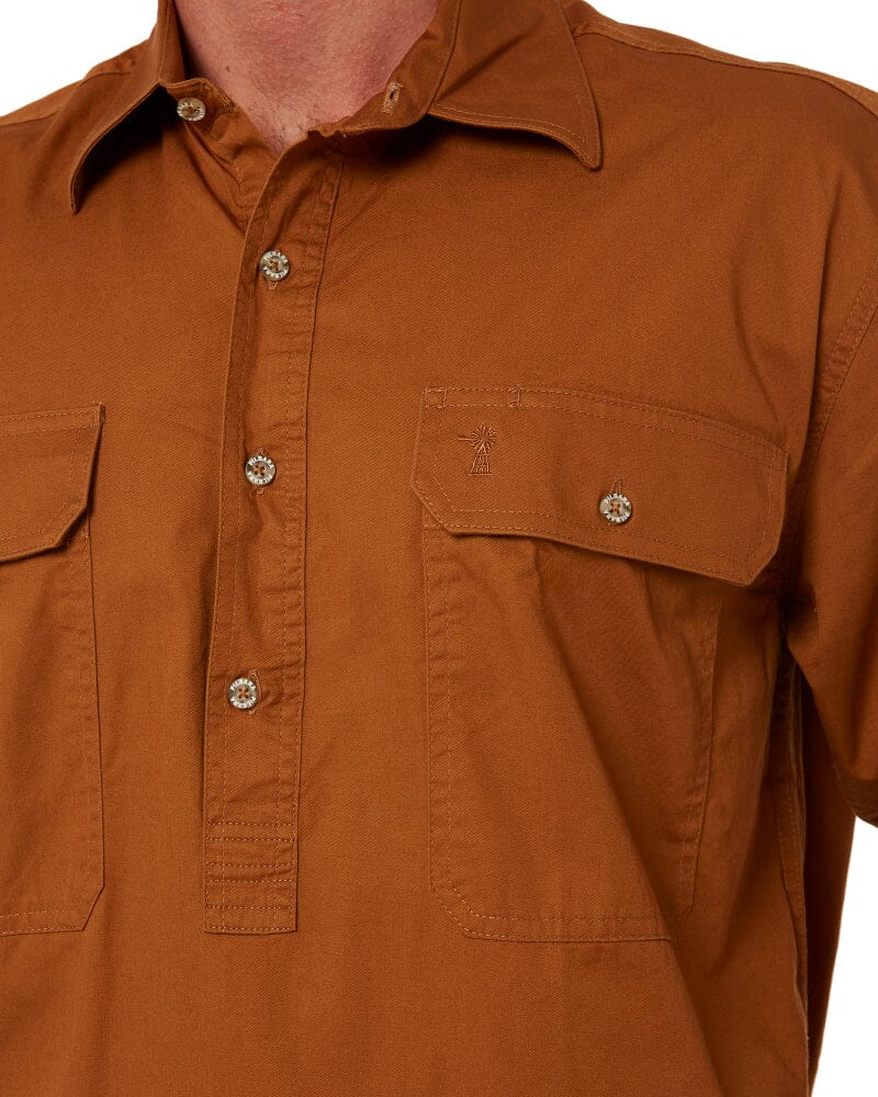 Closed Front Cotton Twill Shirt LS - Terracotta