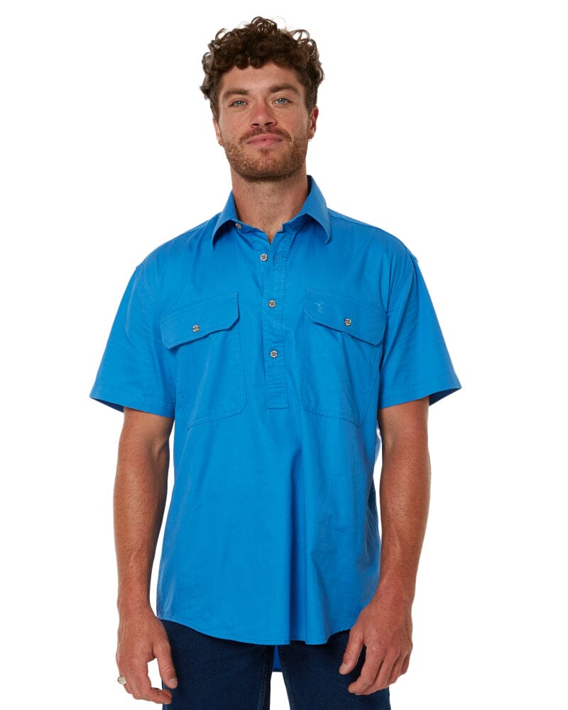 Closed Front SS Shirt - Light Blue