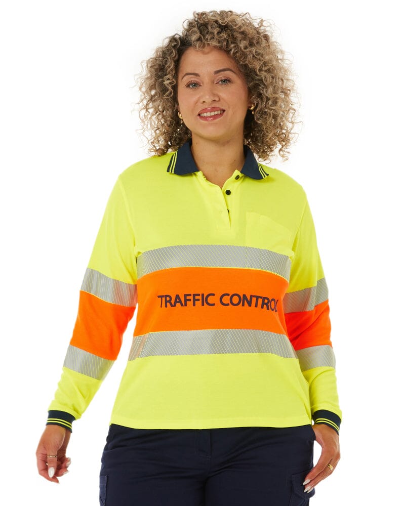 Womens Traffic Control LS Taped Polo Shirt - Orange