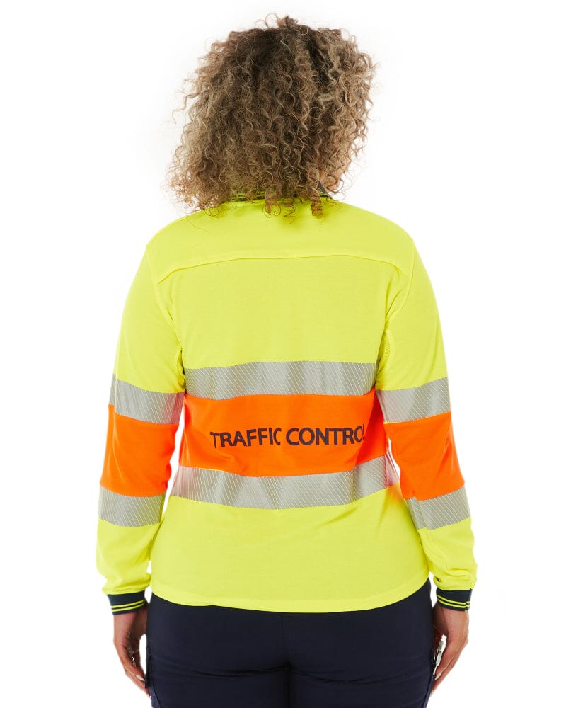 Womens Traffic Control LS Taped Polo Shirt - Orange