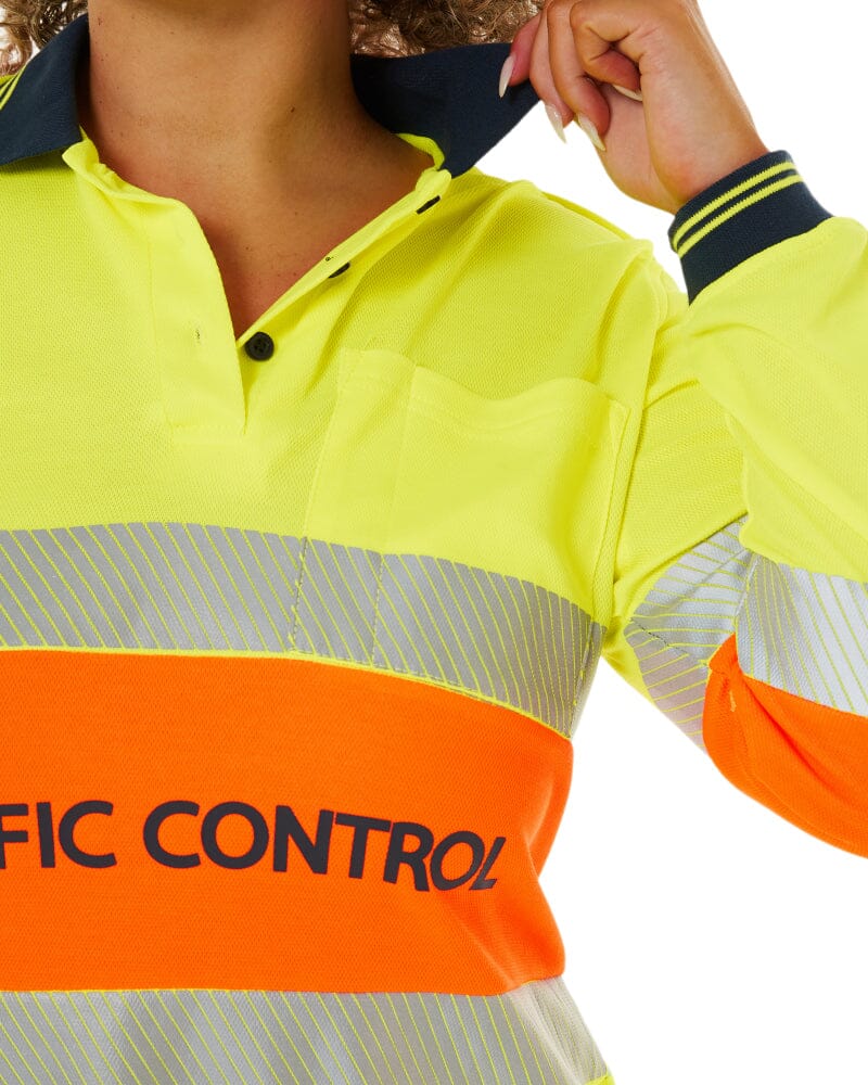 Womens Traffic Control LS Taped Polo Shirt - Orange