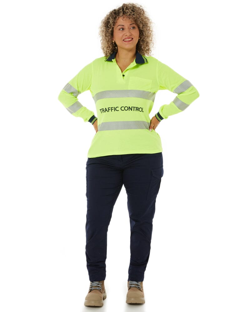 Womens Traffic Control LS Taped Polo Shirt - Yellow