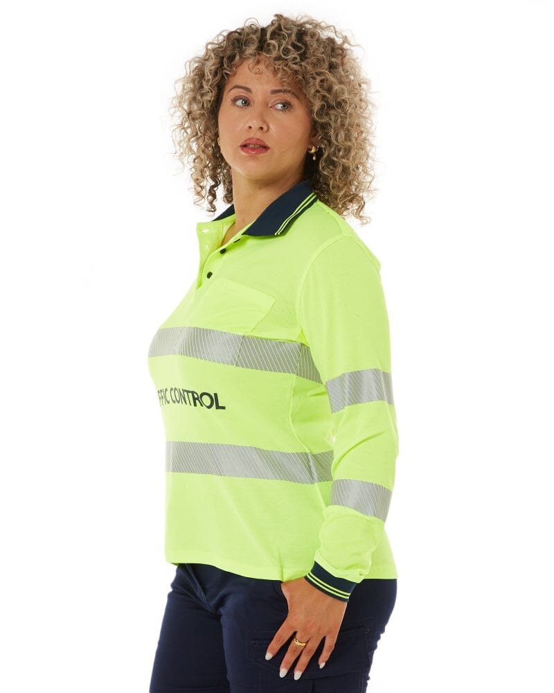 Womens Traffic Control LS Taped Polo Shirt - Yellow