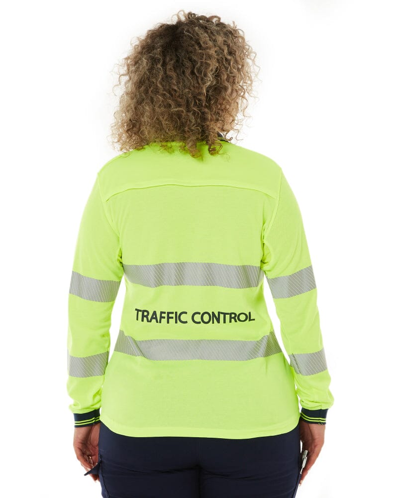 Womens Traffic Control LS Taped Polo Shirt - Yellow