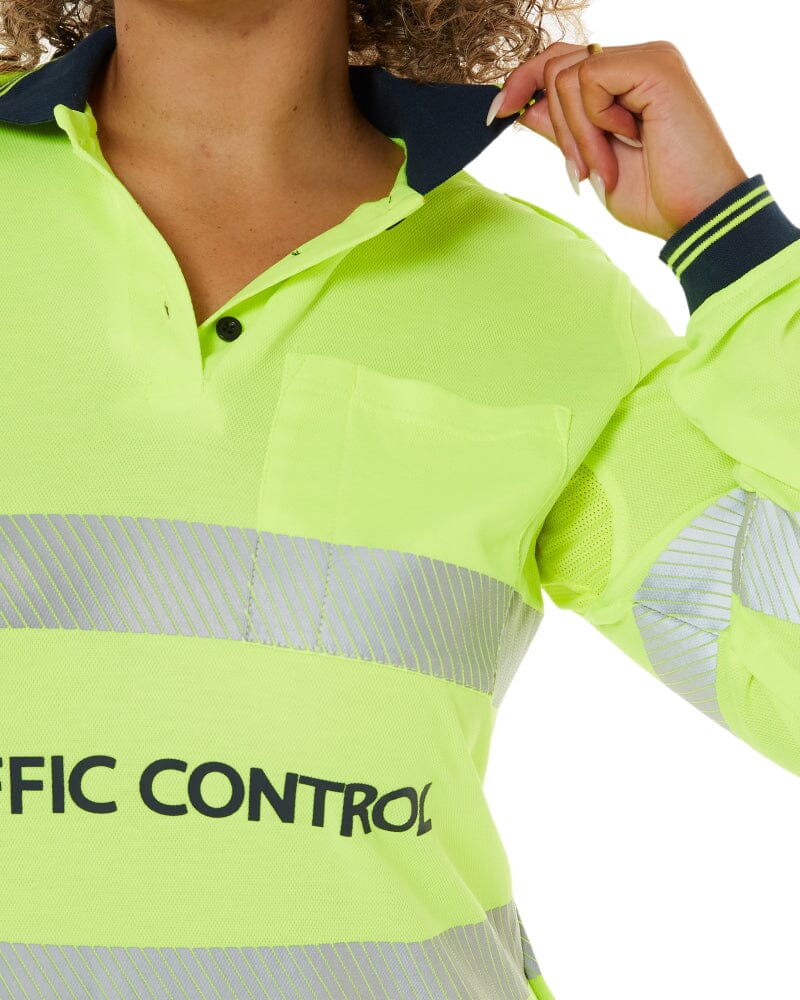 Womens Traffic Control LS Taped Polo Shirt - Yellow