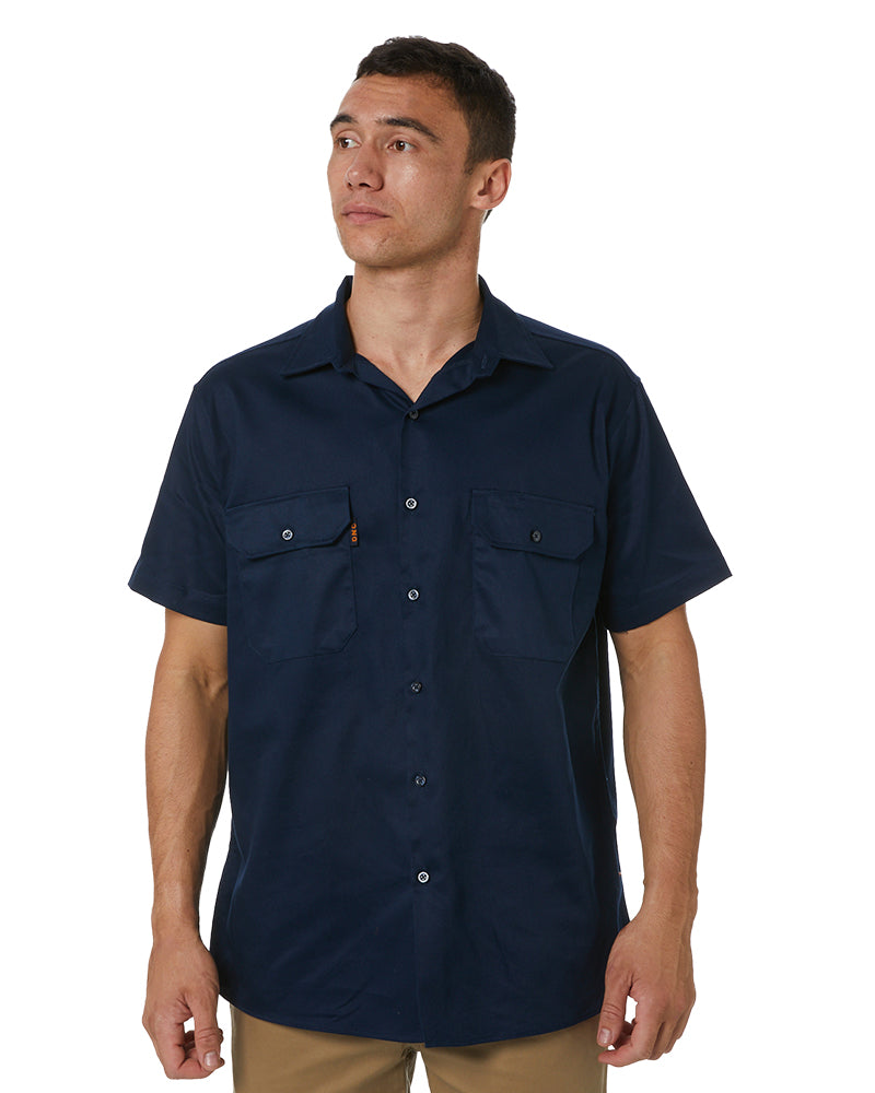 DNC Cotton Drill Work Shirt Short Sleeve - Navy | Buy Online