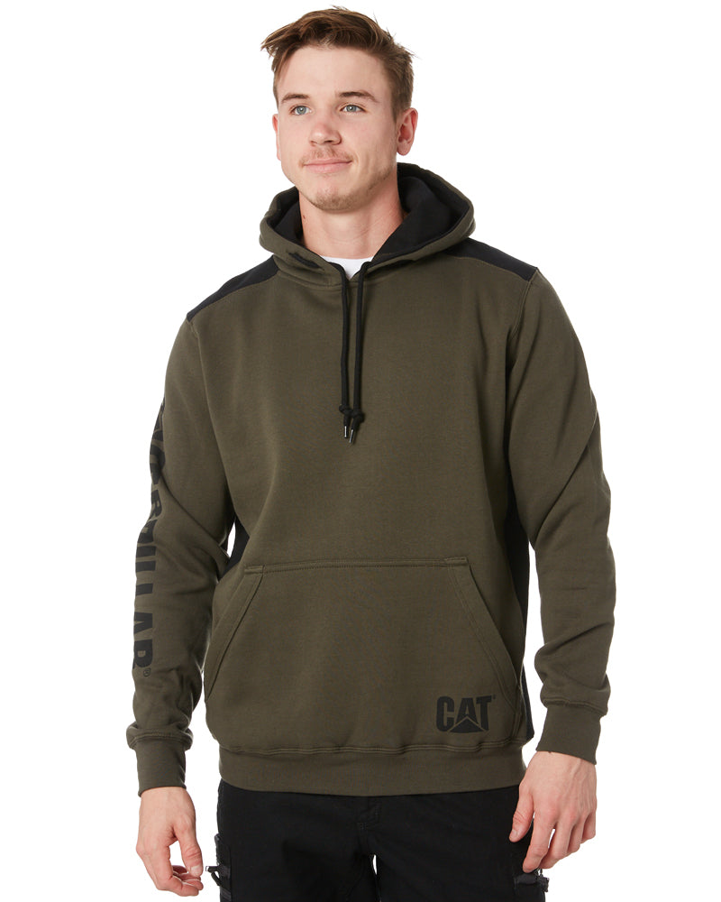 Caterpillar Logo Panel Hooded Sweatshirt - Army Moss | Buy Online