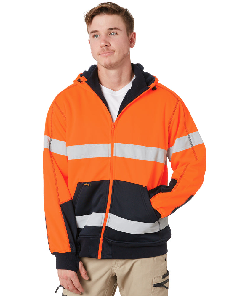Bisley Hi Vis Fleece Hoodie With Sherpa Lining Orange/Navy Buy Online