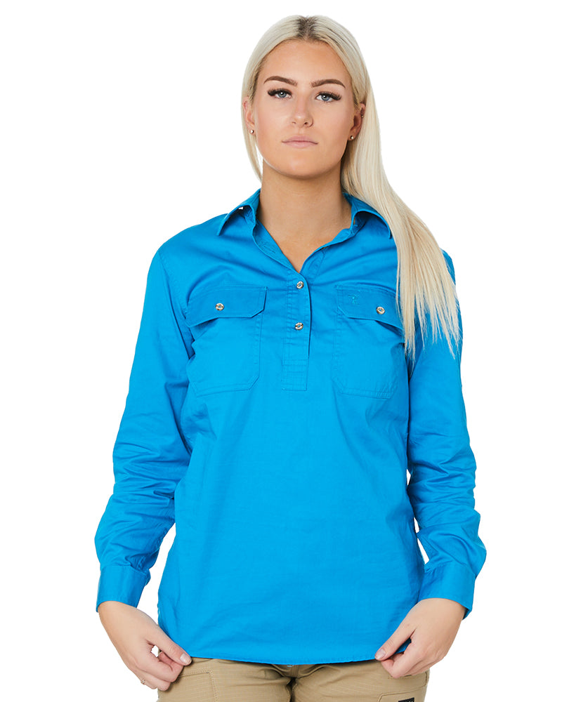 Ladies Closed Front Shirt LS - Azure