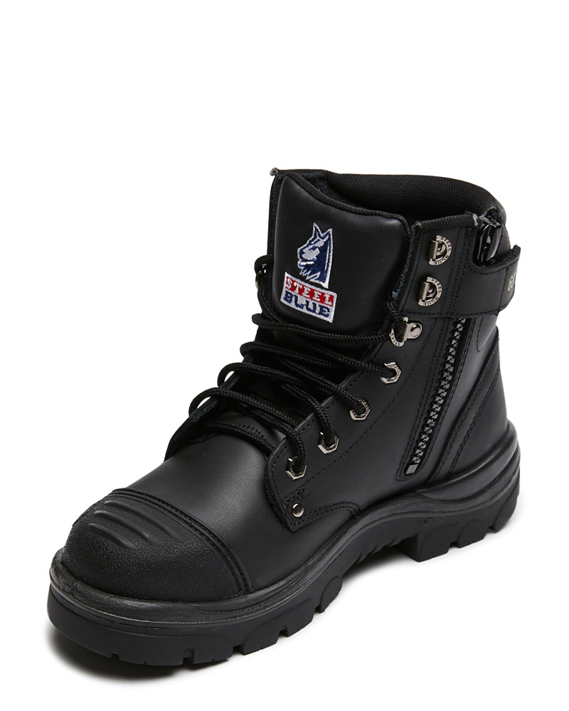 Steel Blue Argyle Lace Up Safety Boot with Zip and Scuff Cap - Black ...