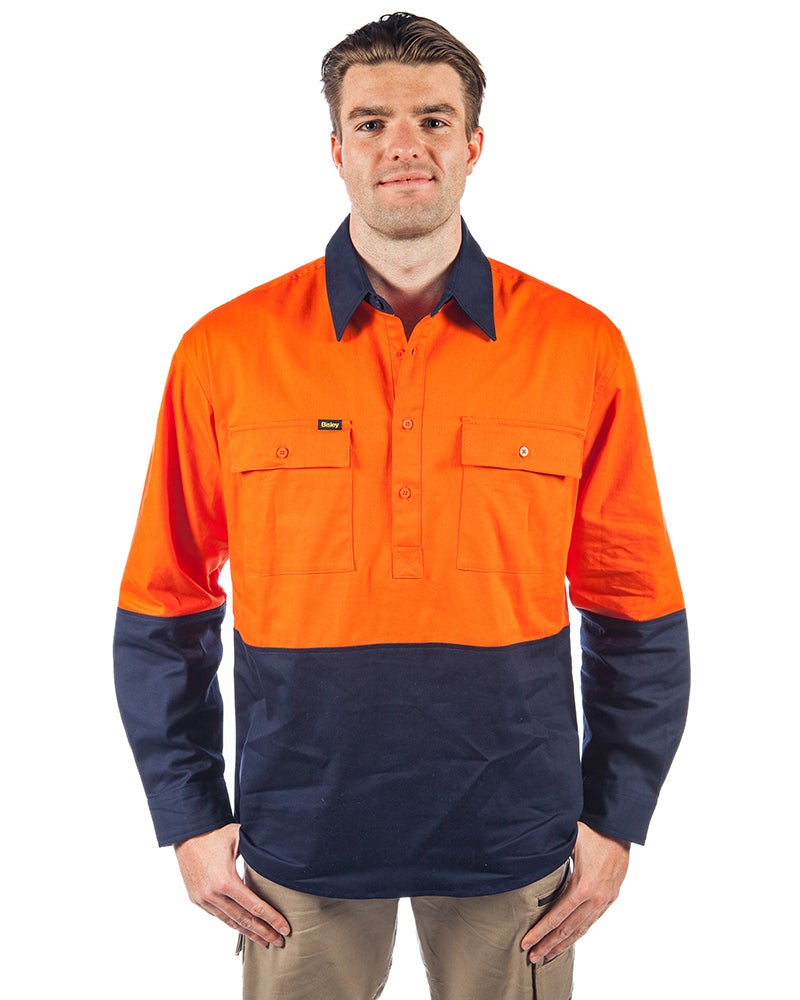 Hi Vis Closed Front LS Shirt Orange Navy