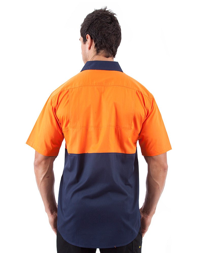 Bisley Cool Lightweight Drill Shirt SS - Orange/Navy | Buy Online