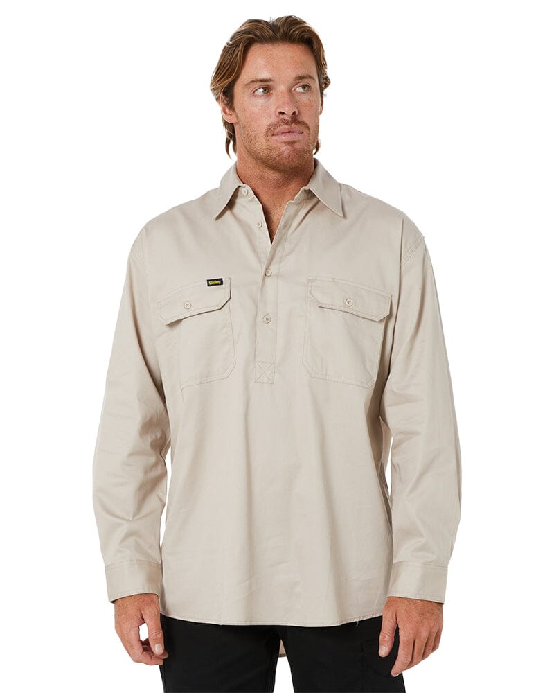 Bisley Closed Front Mens Lightweight LS Drill Shirt - Sand | Buy Online